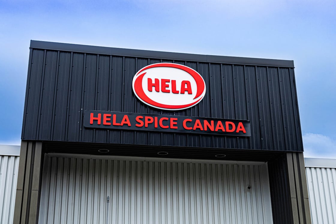 Hela Spice Canada sign on exterior building.
